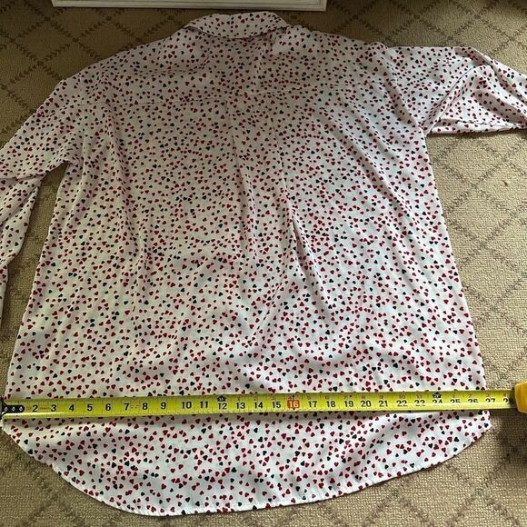 Zara white silken long sleeve button down shirt with red and black hearts NWOT M - Picture 11 of 14